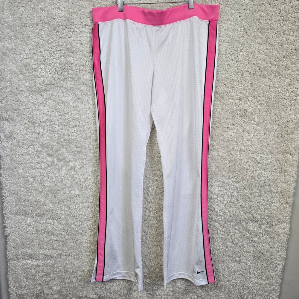 Vintage‎ Nike Mesh Track Pants Women XL (16-18) White Pink Side Stripe Athletic